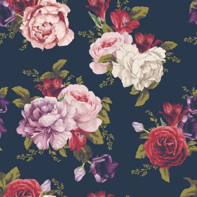 Behang Grote rozen en pioenrozen in een boeket