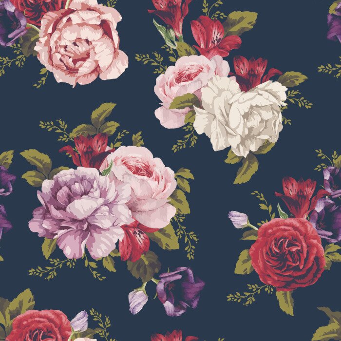 Behang Grote rozen en pioenrozen in een boeket