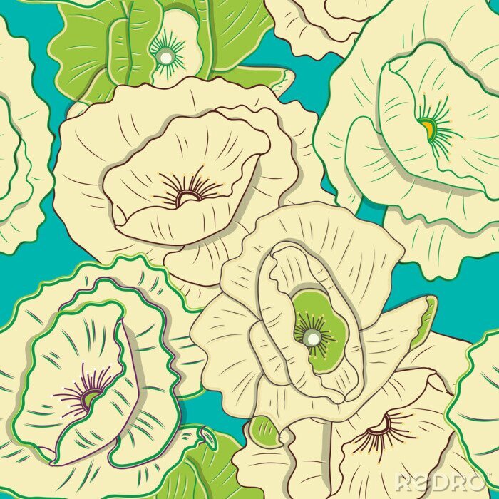 Behang Grote tekenfilmbloemen