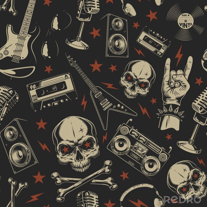Behang Grunge naadloze patroon met schedels