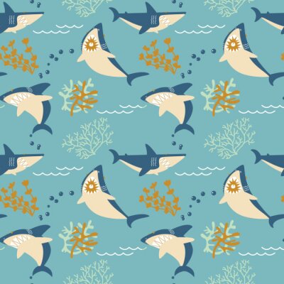 Behang Haaien en koraalriffen in de oceaan