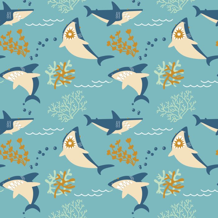 Behang Haaien en koraalriffen in de oceaan