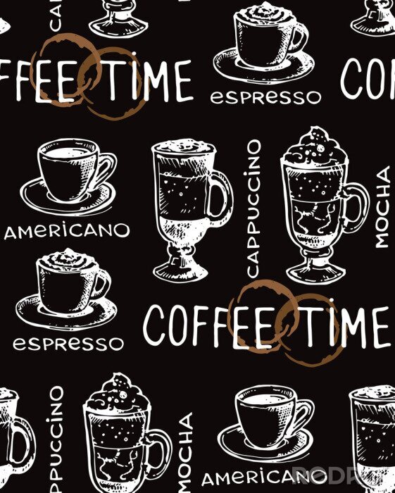 Behang Hand drawn doodle coffee pattern