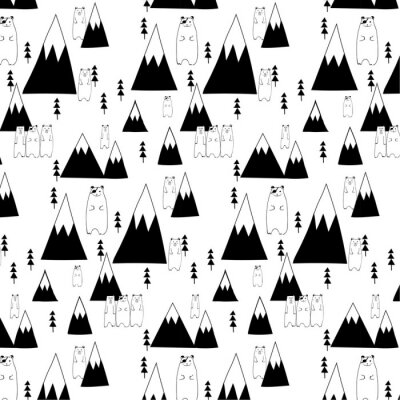 Behang Hand getekend Leuk Beer En Bospatroon.