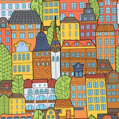 Behang Hand getekende doodle huizen.