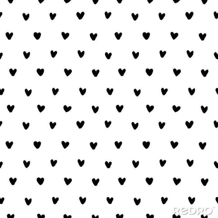 Behang Hand getekende doodle kleine zwarte inkt harten op een witte achtergrond. Naadloos patroon. Vector illustratie.