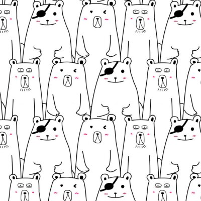 Behang Hand getrokken Cute Bear Vector Pattern.