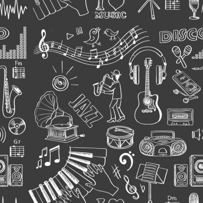 Behang Hand getrokken muziek patroon