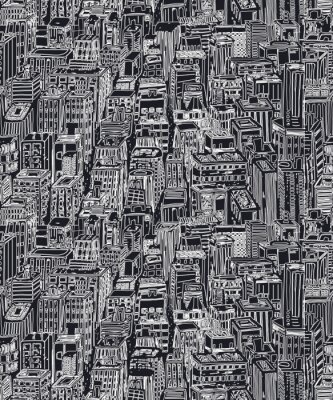 Hand getrokken naadloos patroon met grote stad New York. Vector uitstekende illustratie met NYC architectuur, wolkenkrabbers, megapolis, gebouwen, de stad.