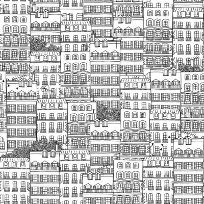 Hand getrokken naadloos patroon van de Franse stijl huizen