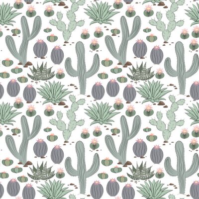 Behang Hand getrokken succulent ornament met cactus.