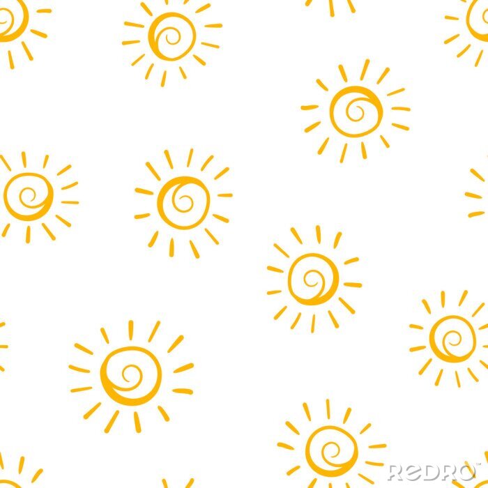 Behang Hand getrokken zon pictogram naadloze patroon achtergrond. Zakelijke concept vectorillustratie. Handgetekende zonneschijn symboolpatroon.