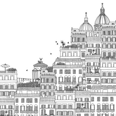 Sticker Hand getrokken zwart-wit illustratie van Rome