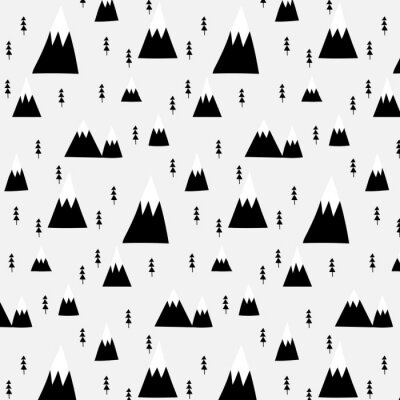 Behang Handgetekend Bos- en Bergpatroon.
