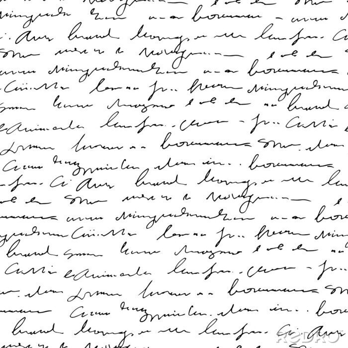 Behang Handwritten abstract text seamless pattern, vector monochrome script background