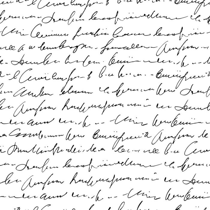 Behang Handwritten abstract text seamless pattern, vector monochrome script background