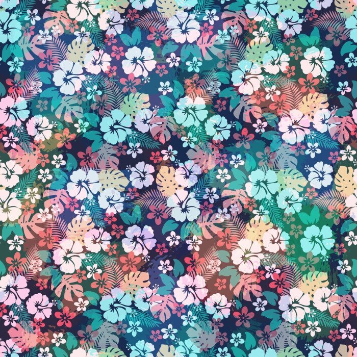 Behang Hawaiiaanse tropische bloemen naadloos patroon.