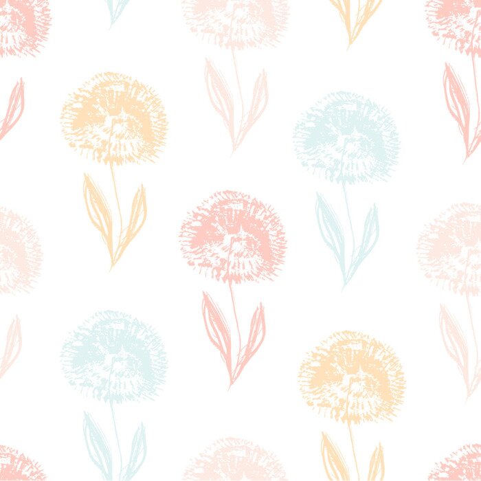 Behang Heldere paardebloemen op een subtiele witte achtergrond