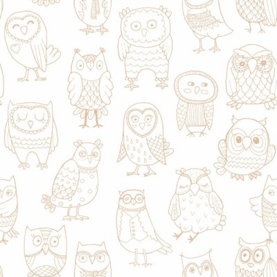 Behang Heldere uilen op een witte achtergrond