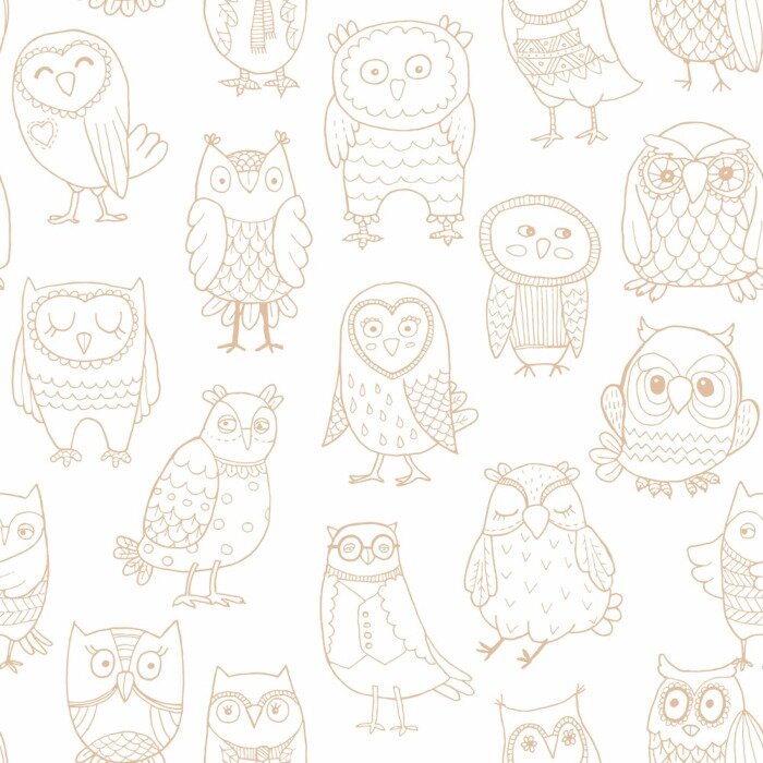 Behang Heldere uilen op een witte achtergrond