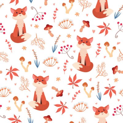 Behang Herfstattributen met vosjes
