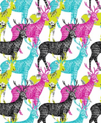 Behang herten hand getrokken naadloze achtergrond