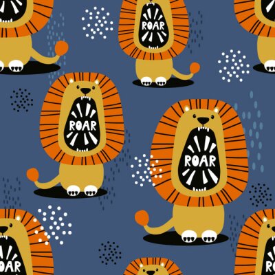 Behang Het babypatroon van brullende leeuwen