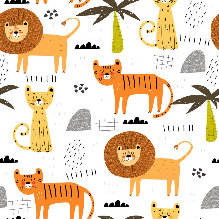 Behang Het dierenpatroon van de babysafari