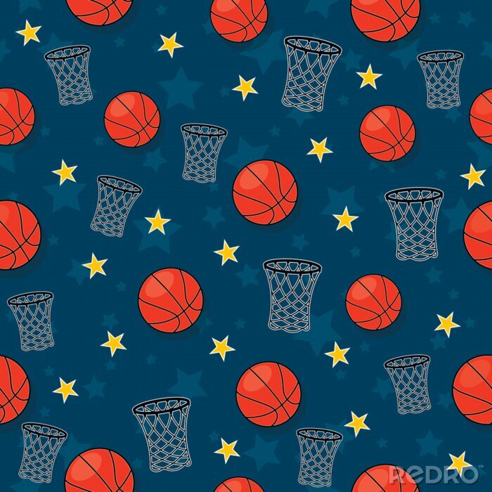Behang Het naadloze patroon op het basketbalthema.