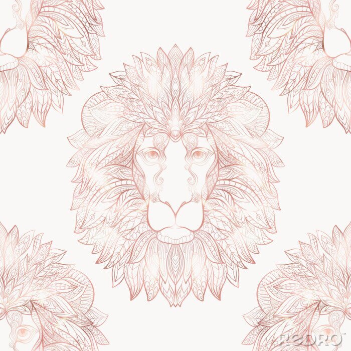 Behang Het naadloze patroon van de leeuwenkoning op een witte achtergrond