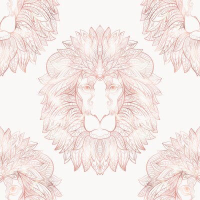 Behang Het naadloze patroon van de leeuwenkoning op een witte achtergrond