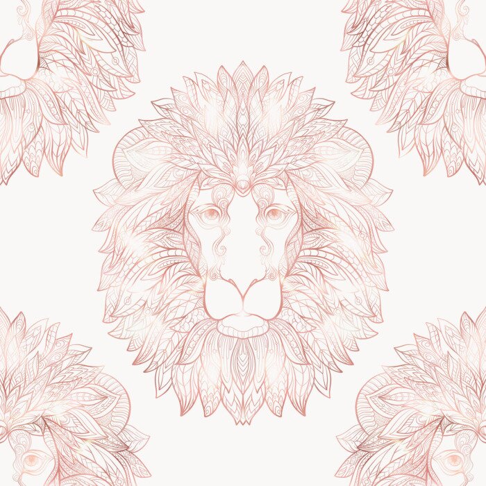 Behang Het naadloze patroon van de leeuwenkoning op een witte achtergrond