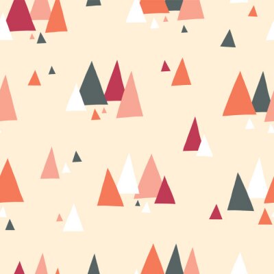 Behang Het naadloze vectorpatroon van driehoeksbergen in Skandinavische stijl. Decoratieve achtergrond met landschapselementen. Abstracte textuur grijs, koraal, rood, beige, wit. Gebruik voor stof, digitaal 