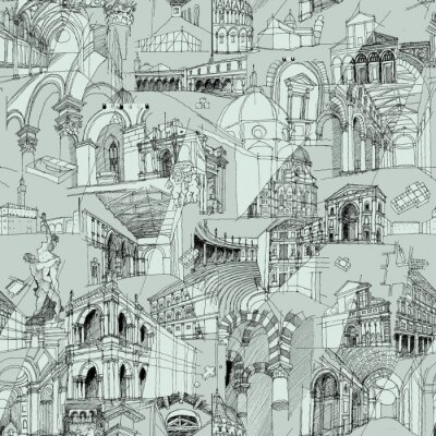 Historische Italiaanse architectuur Collage naadloze patroon
