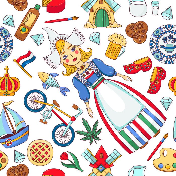Behang Holland Nederland doodle pictogrammen naadloze vector patroon