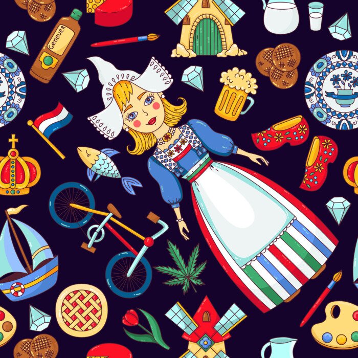 Behang Holland Nederland pictogrammen naadloos vectorpatroon