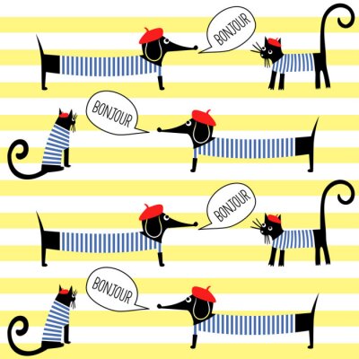 Behang Honden in Franse stijl en letters