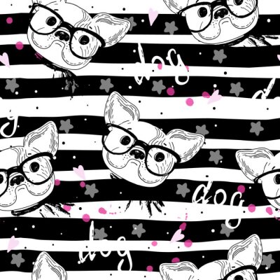 Behang Honden in glazen op een gestreepte achtergrond