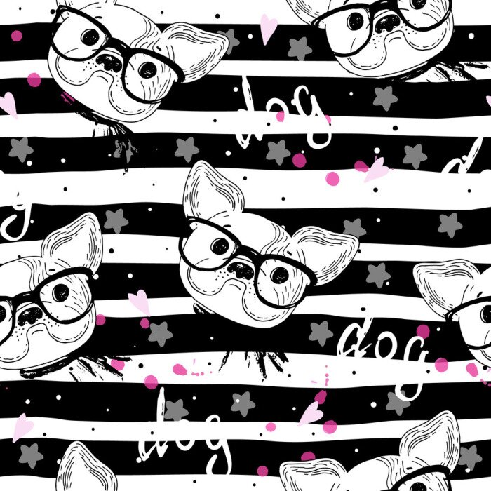 Behang Honden in glazen op een gestreepte achtergrond