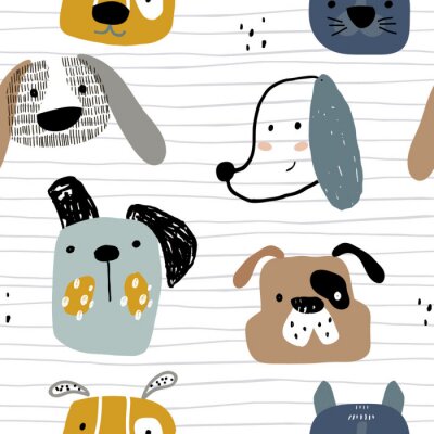 Behang Honden op gestreepte achtergrond