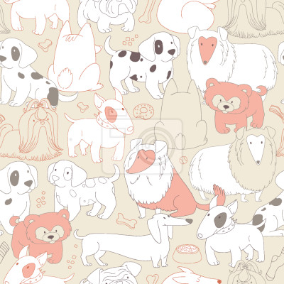 Behang Honden van verschillende rassen op een poederkleurige achtergrond