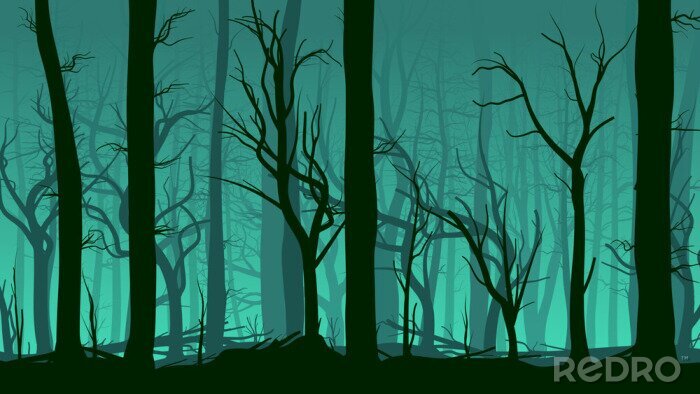 Behang Horizontaal illustratie van dennenbos.