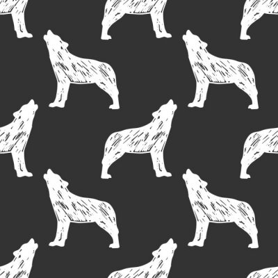 Behang Huilende witte wolven op een zwarte achtergrond