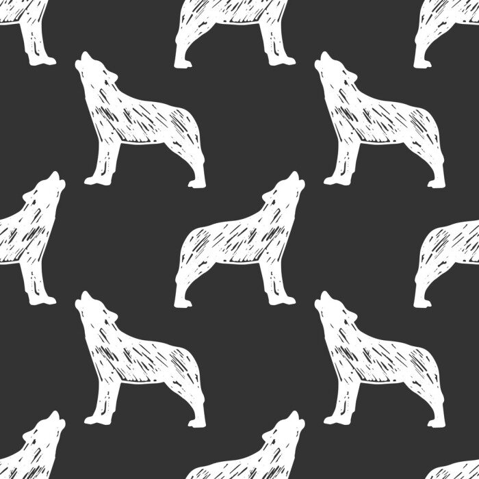 Behang Huilende witte wolven op een zwarte achtergrond