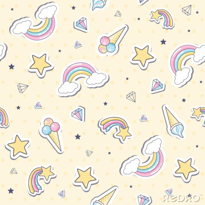 Behang IJssterren en diamanten op een roze achtergrond