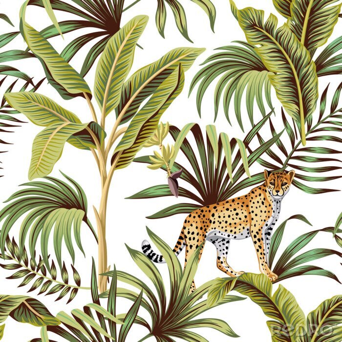 Behang Illustratie van een wilde kat in de jungle