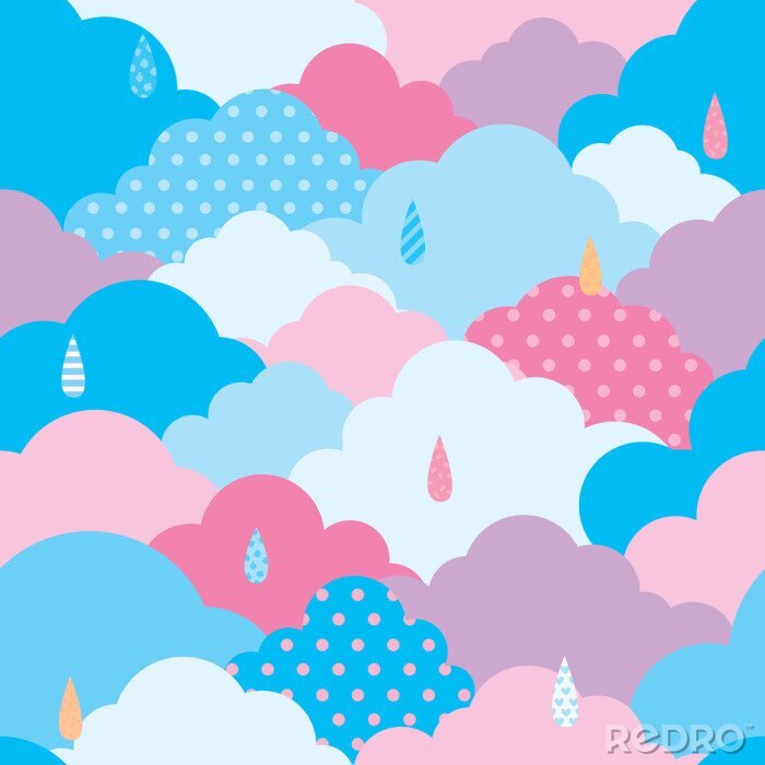 Behang Illustratie vector van lucht bewolkt met regenachtig ontwerp aan naadloze patroon op koele kleuren toon is blauw roze en paarse achtergrond