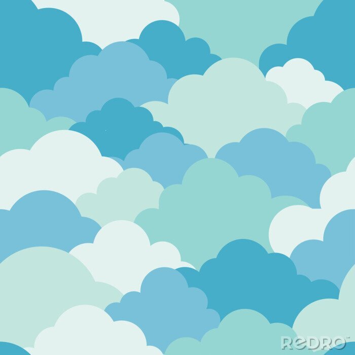 Behang Illustratie vector van lucht bewolkt ontwerp aan naadloze patroon op blauwe pastel achtergrond