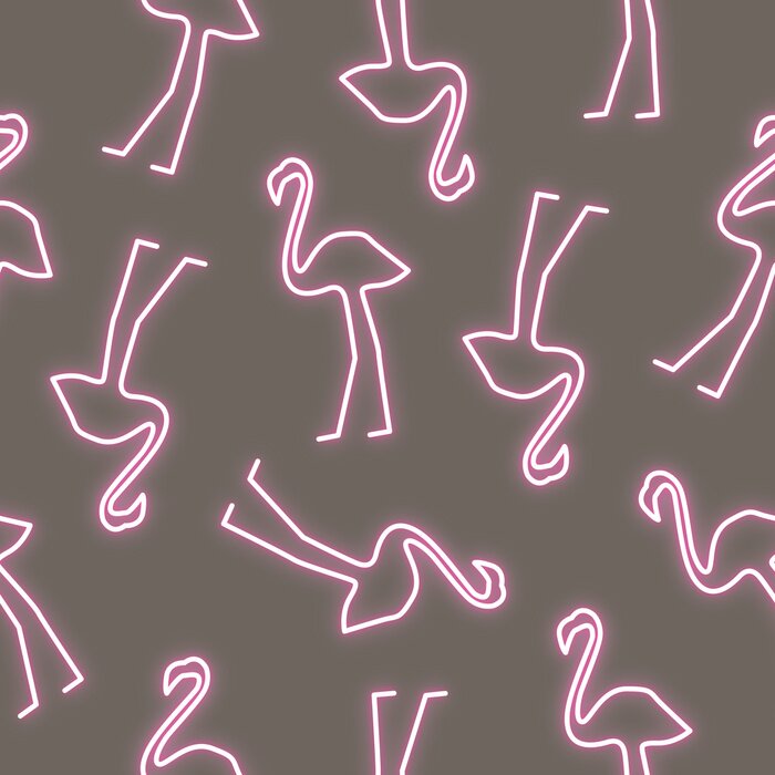 Behang Imitatie neon flamingo's op een donkere achtergrond