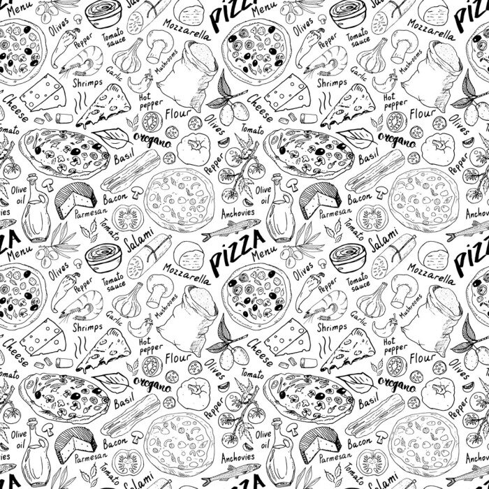 Behang Ingrediënten voor pizza op een witte achtergrond